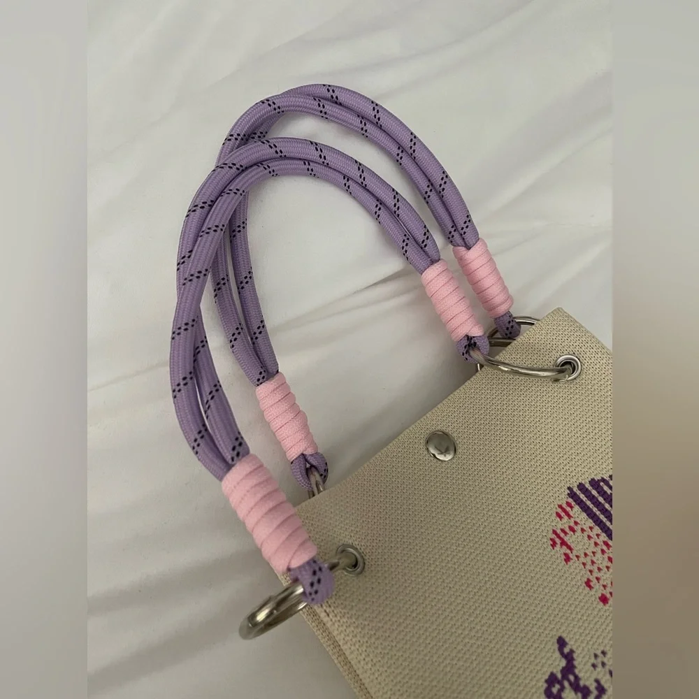 NWOT Stylish Purple and Pink Embroidered Knit Women's Bag